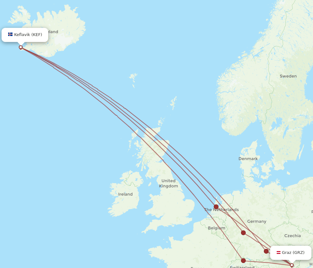 GRZ-KEF flight routes