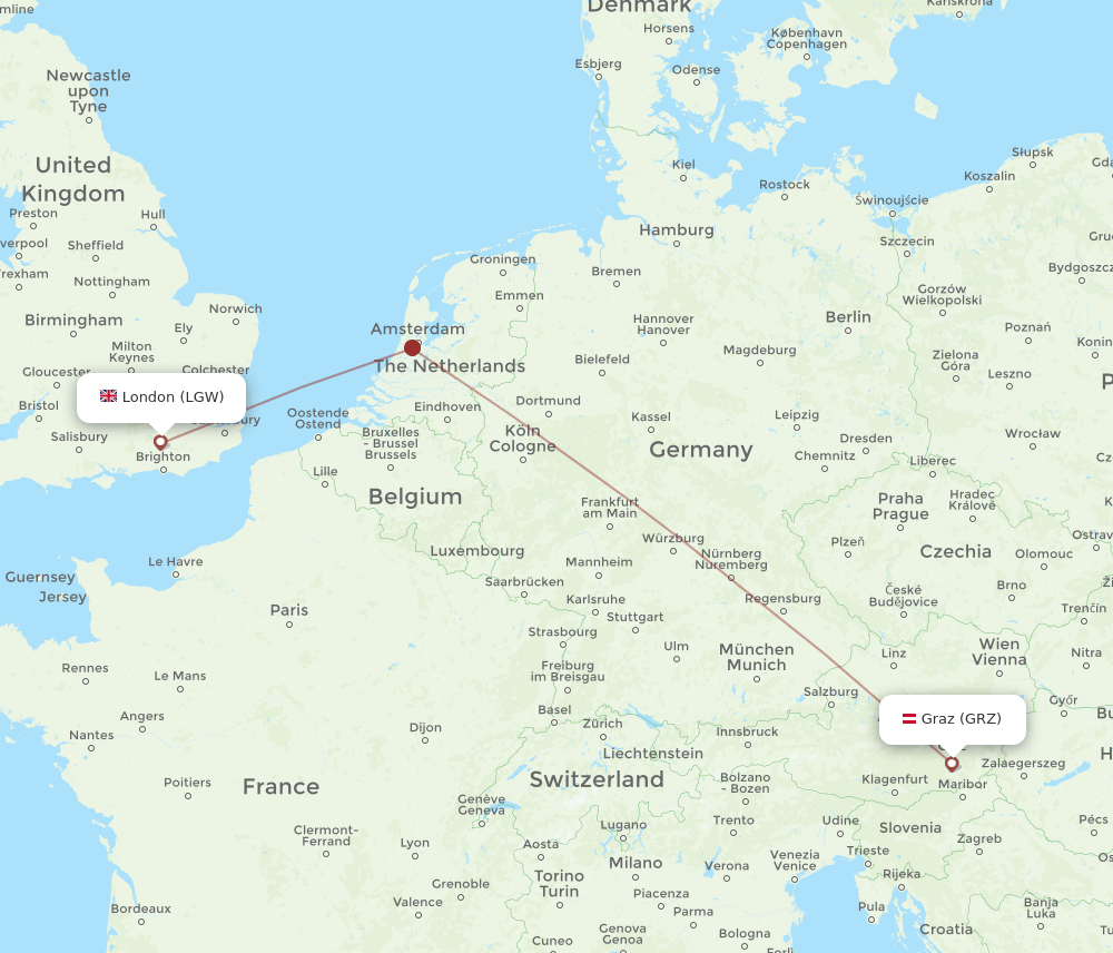 GRZ-LGW flight routes