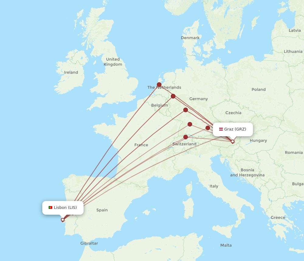 GRZ-LIS flight routes