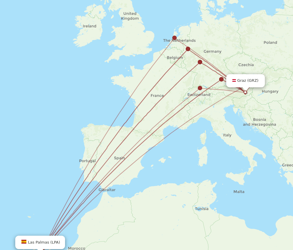 GRZ to LPA flights and routes map