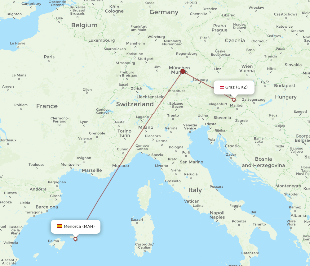 GRZ to MAH flights and routes map