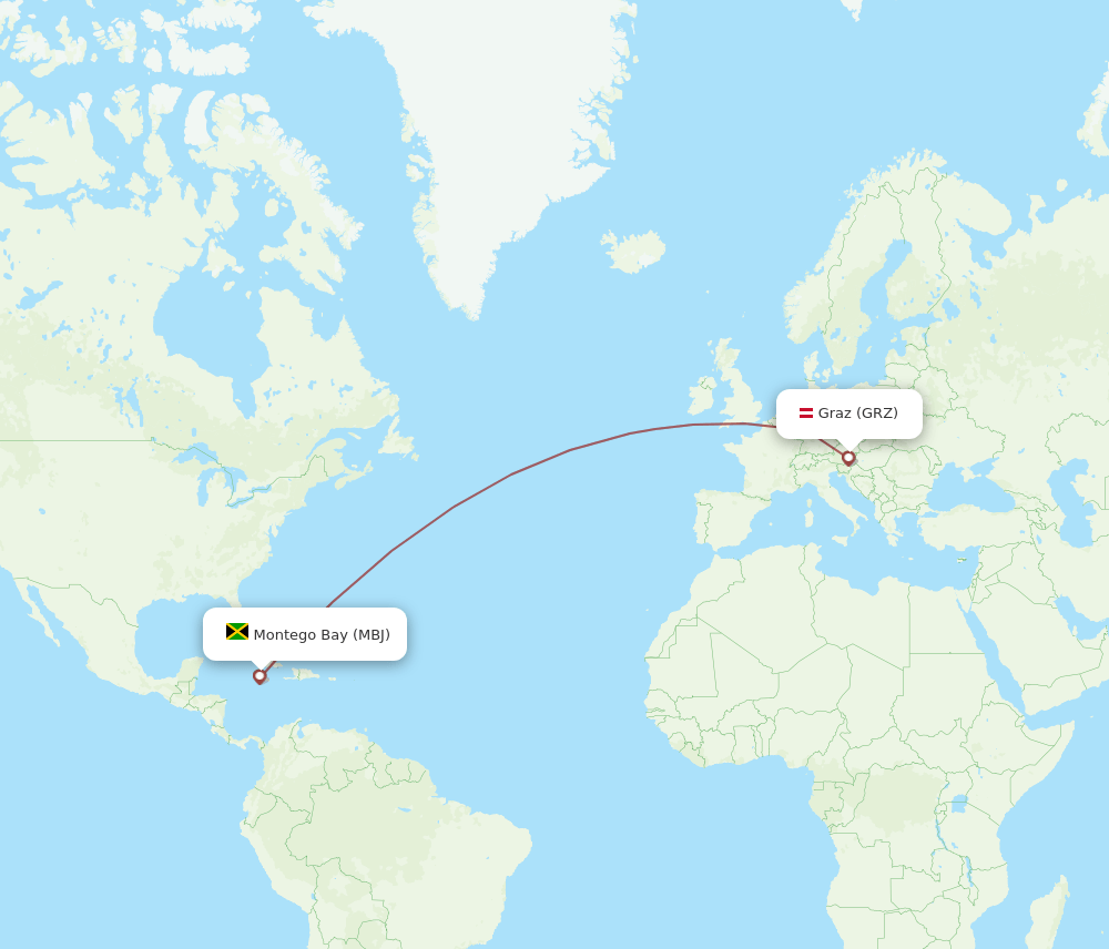 GRZ to MBJ flights and routes map