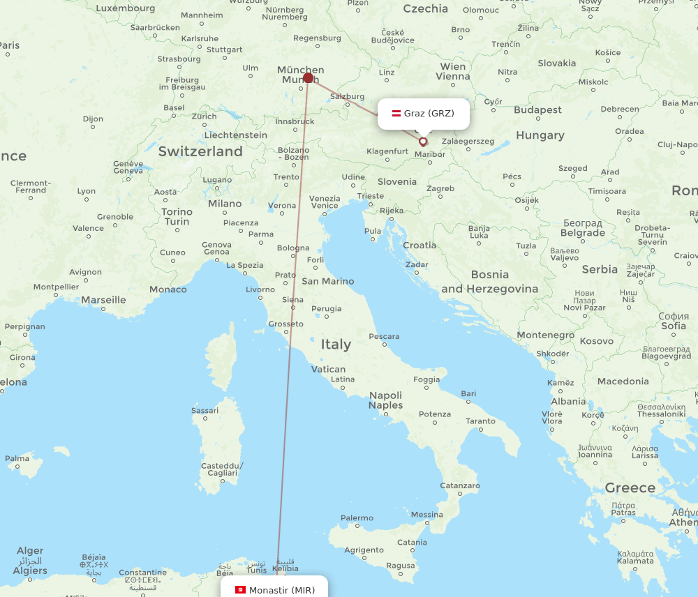 GRZ to MIR flights and routes map
