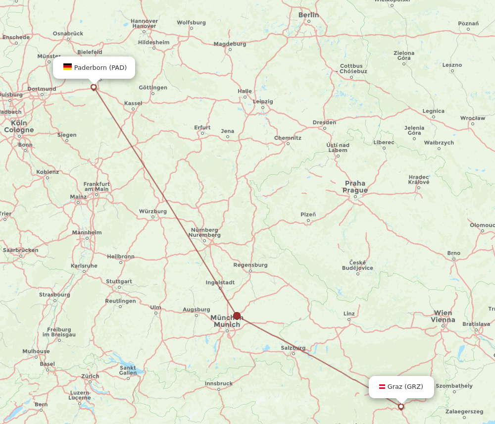 Graz - Paderborn route map and flight paths