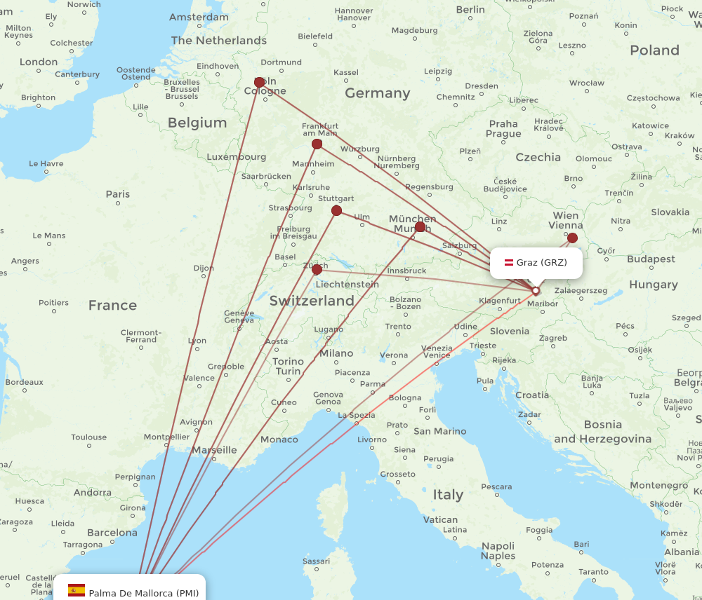 GRZ to PMI flights and routes map