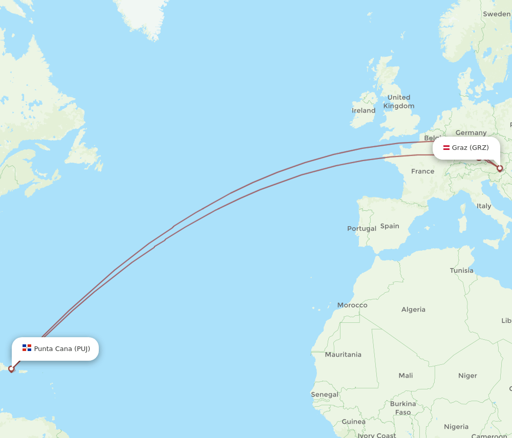 GRZ to PUJ flights and routes map