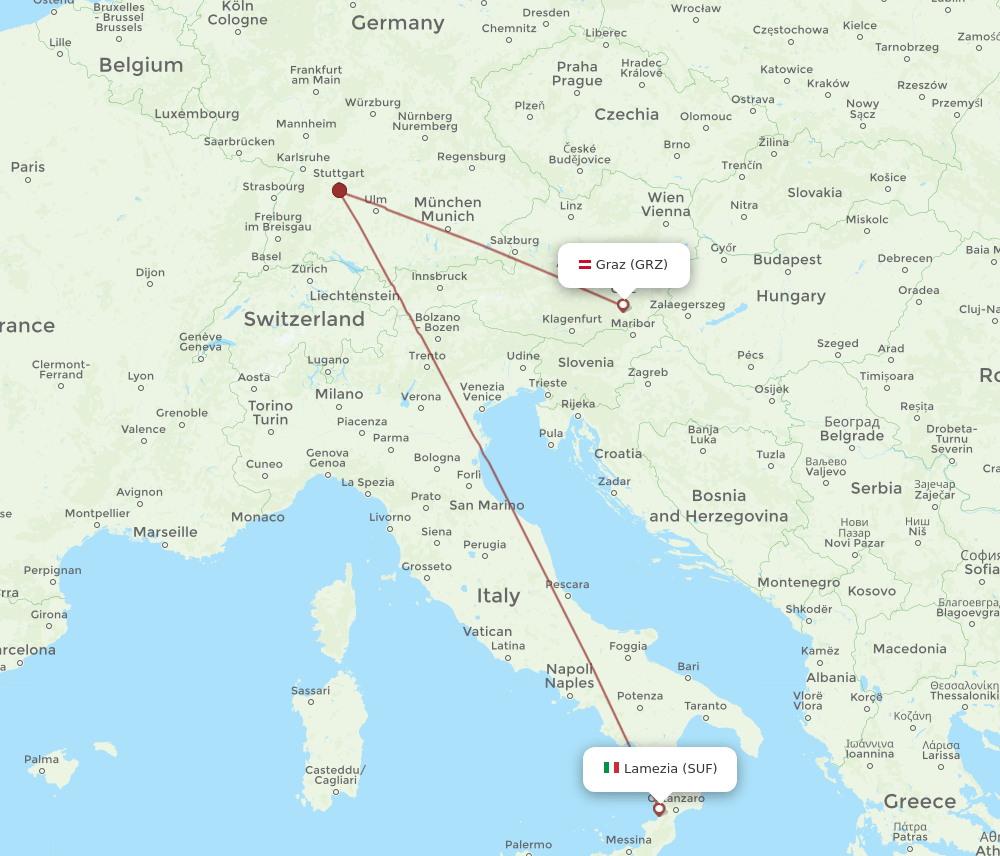 GRZ to SUF flights and routes map