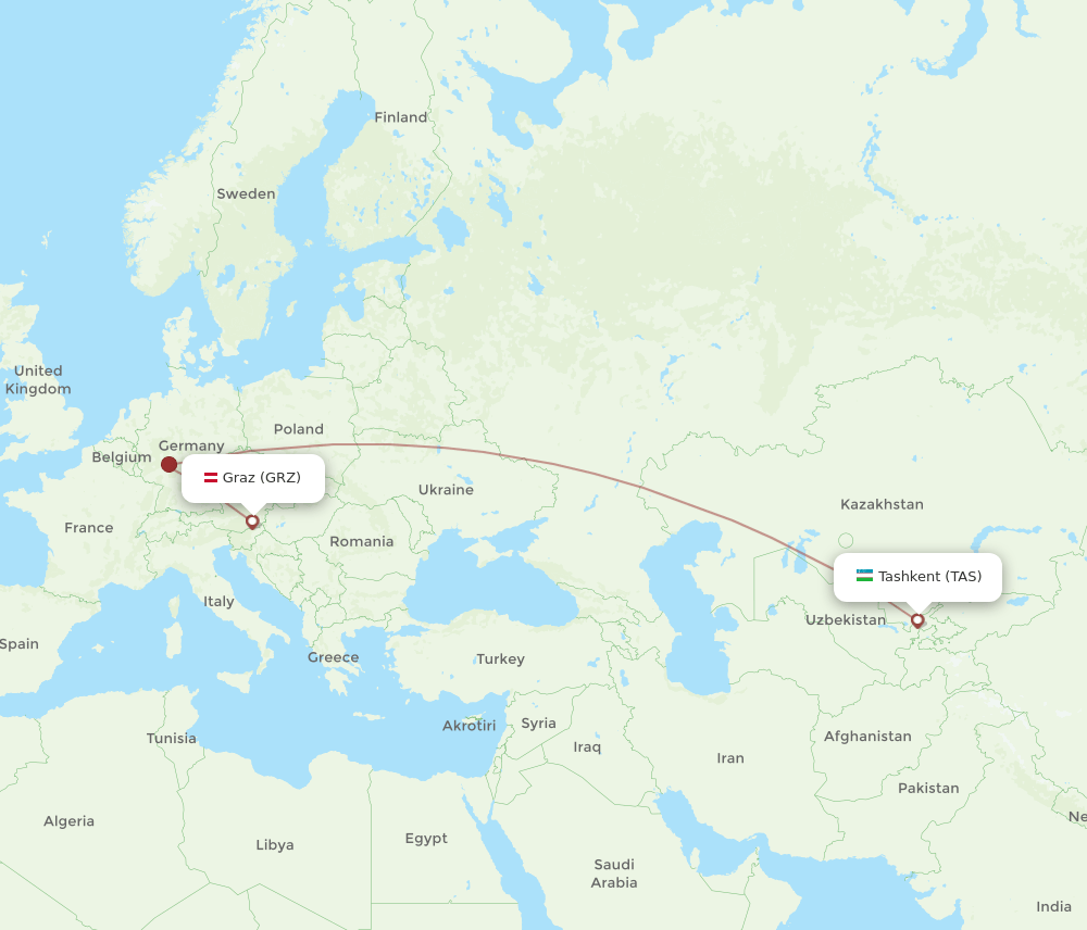 GRZ to TAS flights and routes map