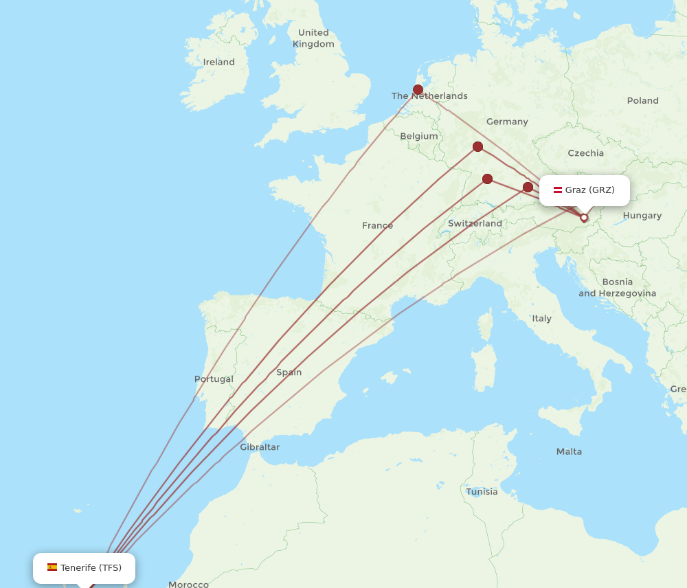 GRZ to TFS flights and routes map