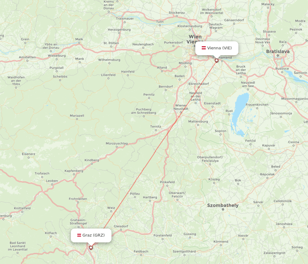 Graz - Vienna route map and flight paths