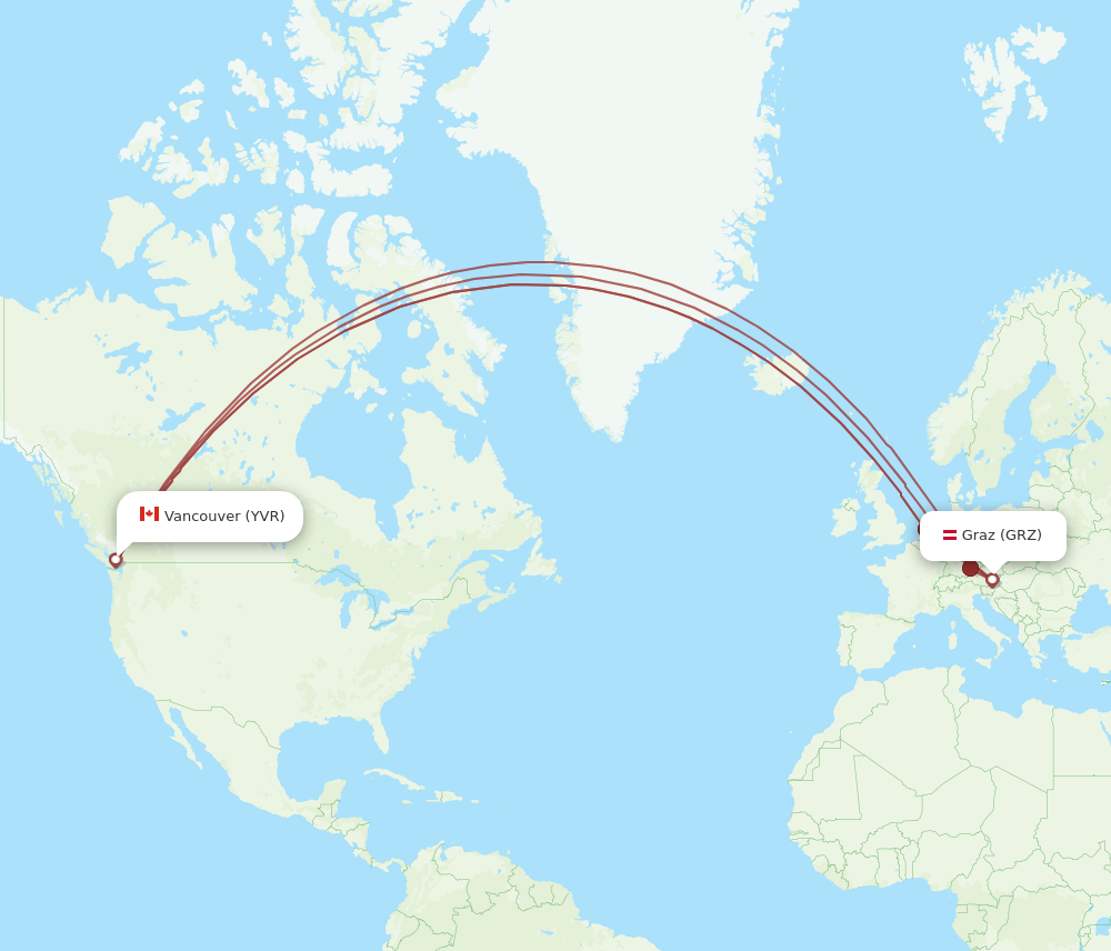 Vancouver - Graz route map and flight paths