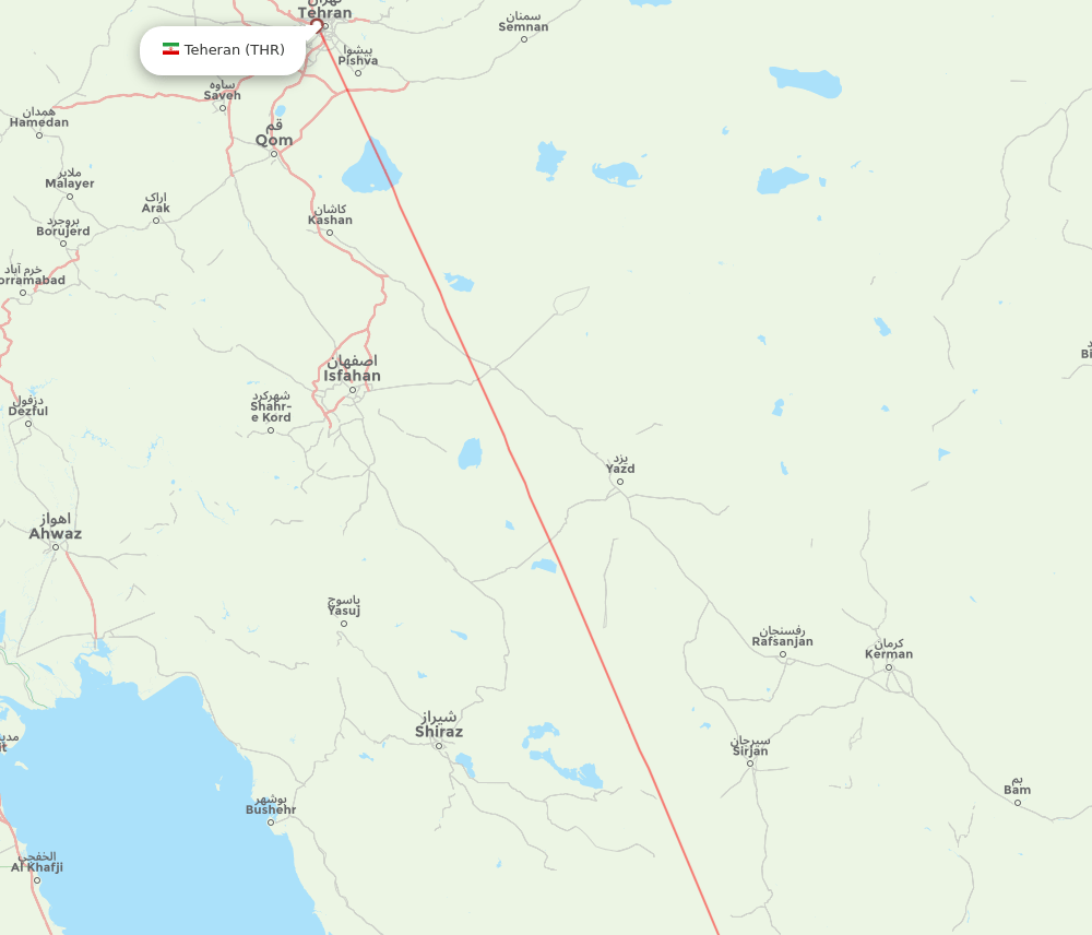 Qeshm Island - Tehran route map and flight paths