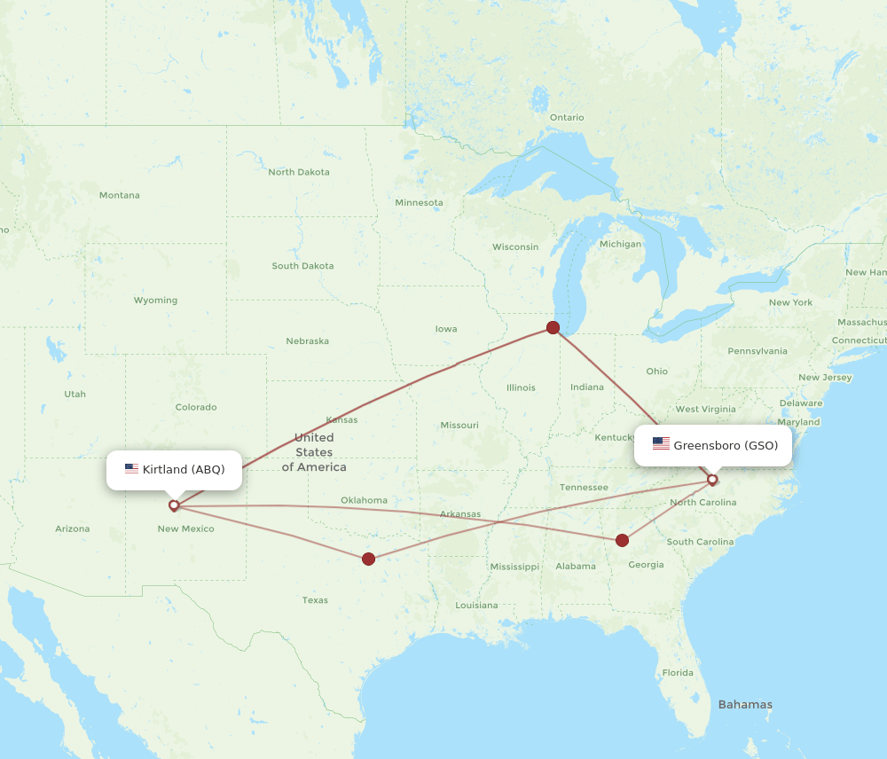 GSO-ABQ flight routes