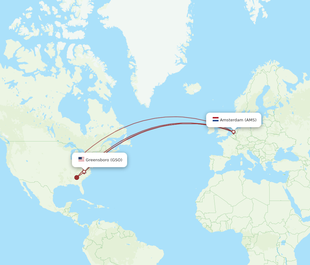 GSO-AMS flight routes