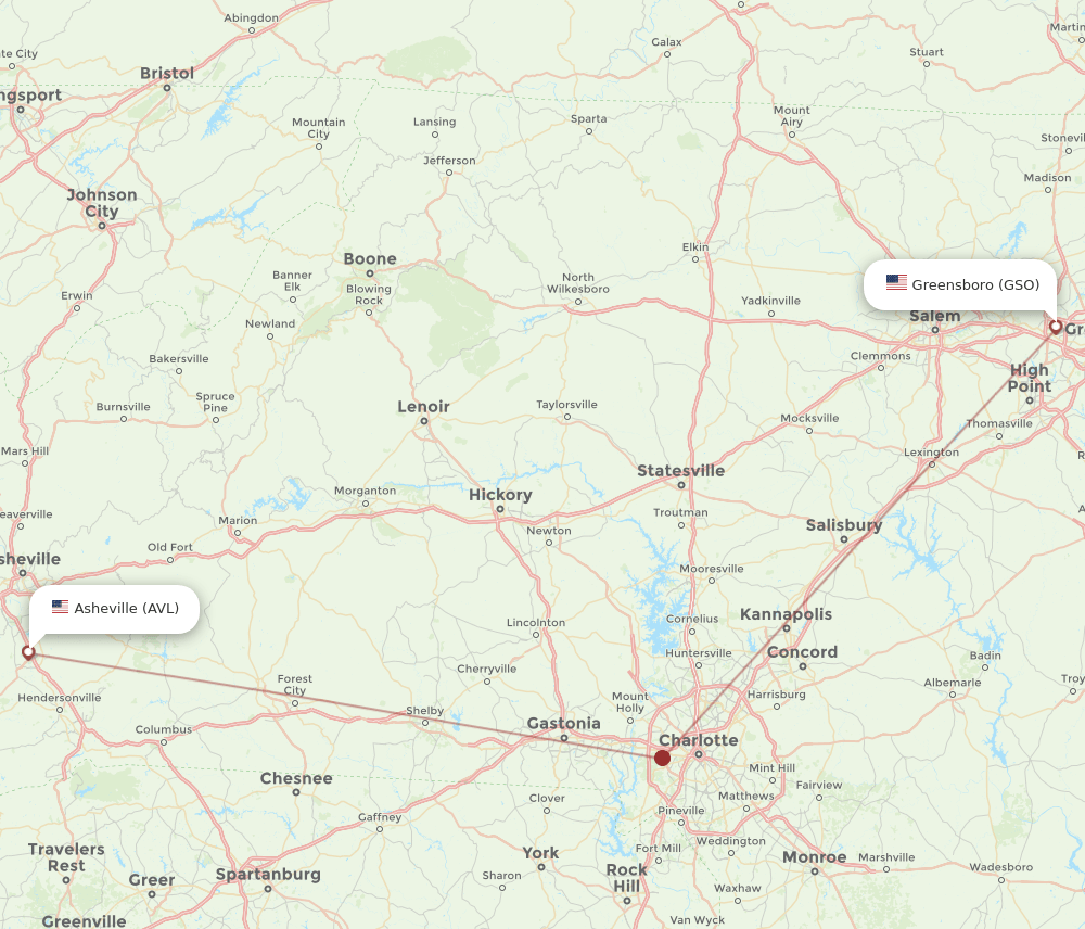GSO-AVL flight routes