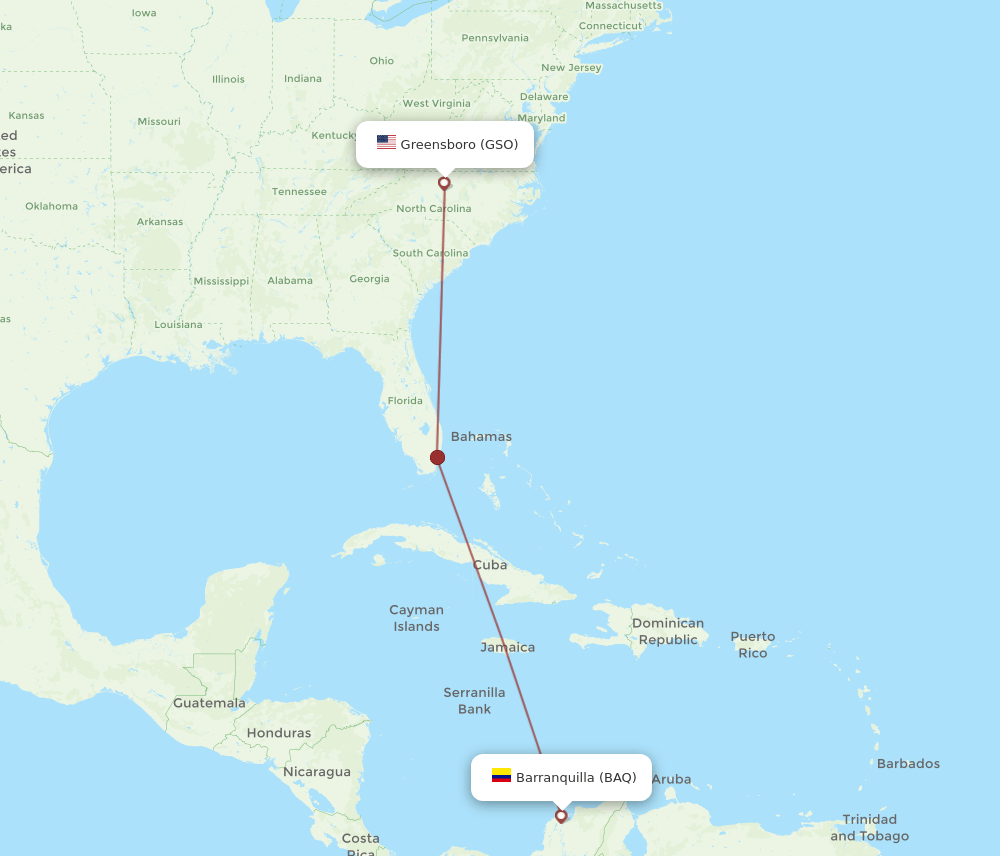 GSO-BAQ flight routes