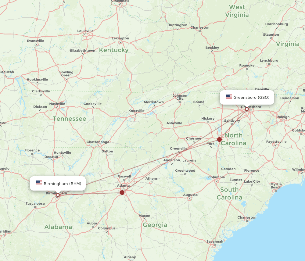 GSO-BHM flight routes