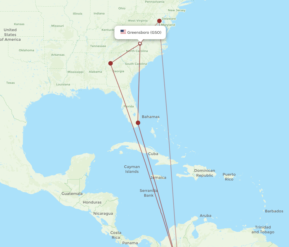 GSO-BOG flight routes