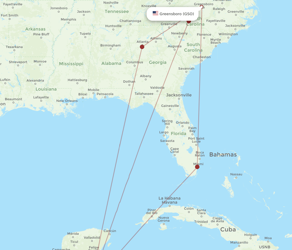 GSO to BZE flights and routes map