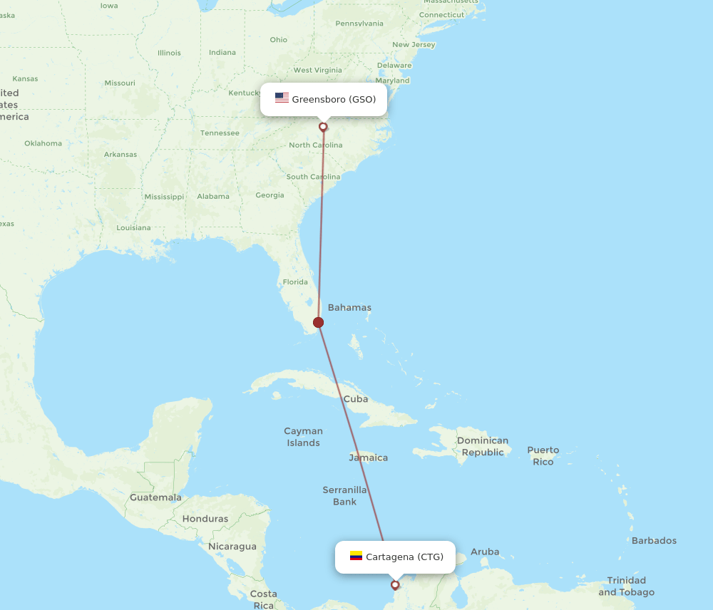 GSO-CTG flight routes