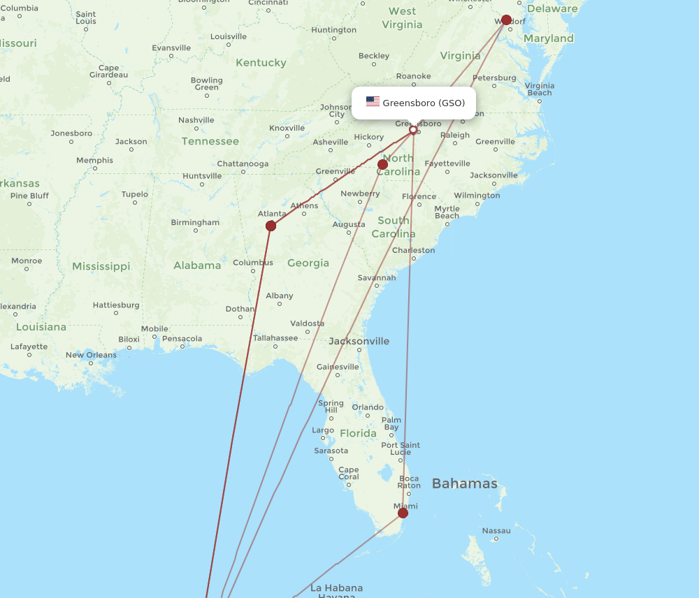 GSO to CUN flights and routes map