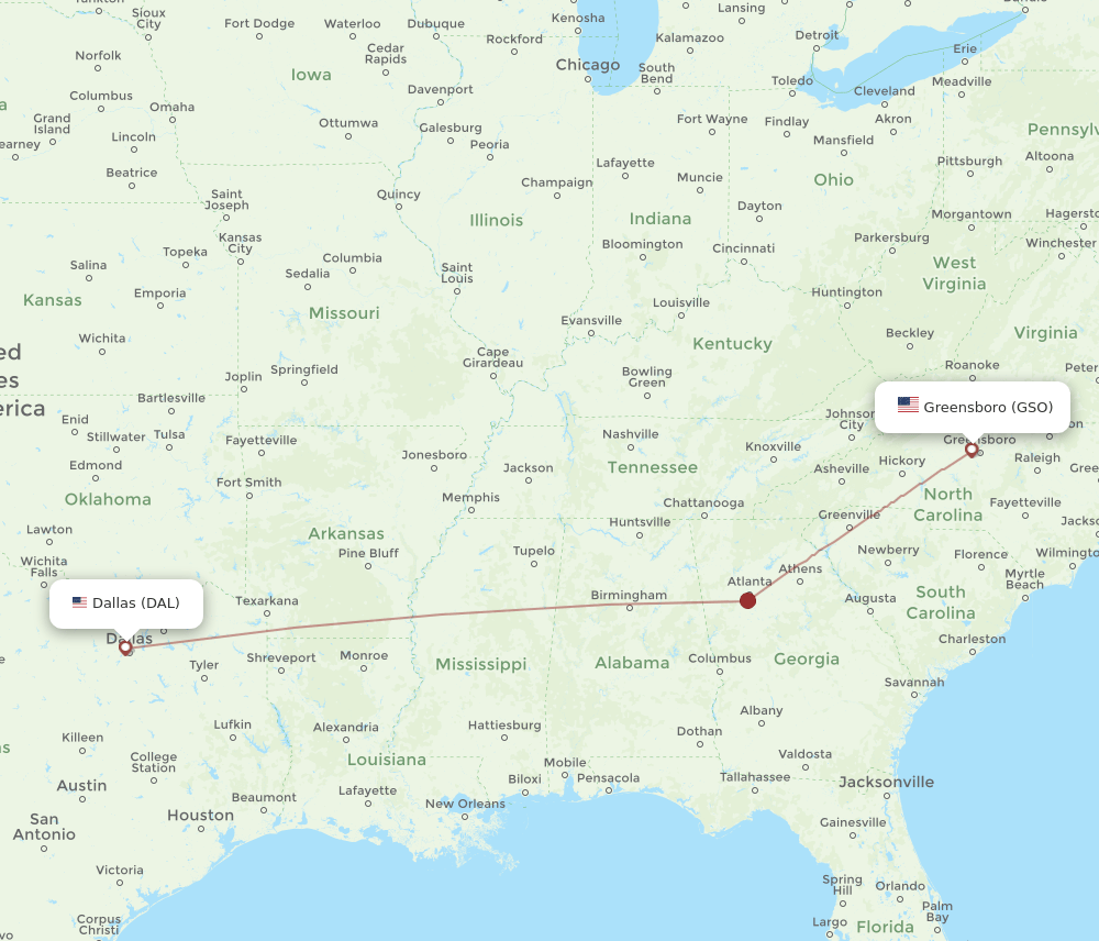 GSO-DAL flight routes
