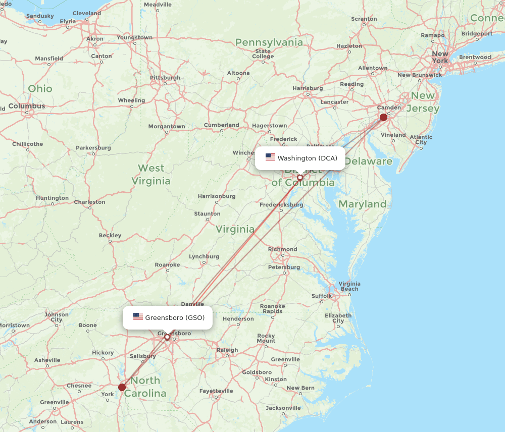 GSO-DCA flight routes