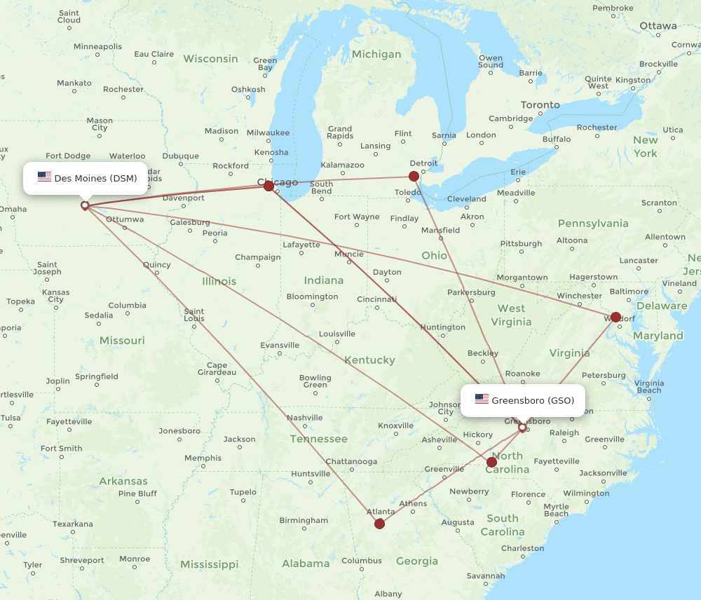 GSO-DSM flight routes