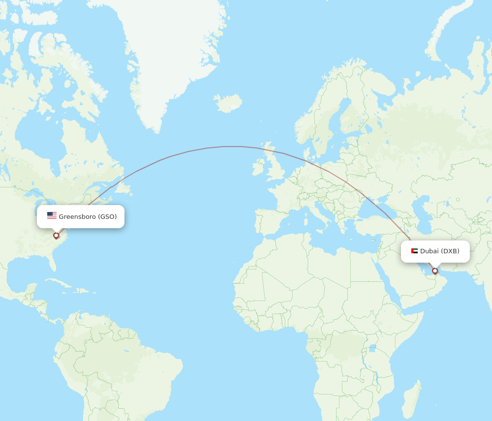 GSO to DXB flights and routes map
