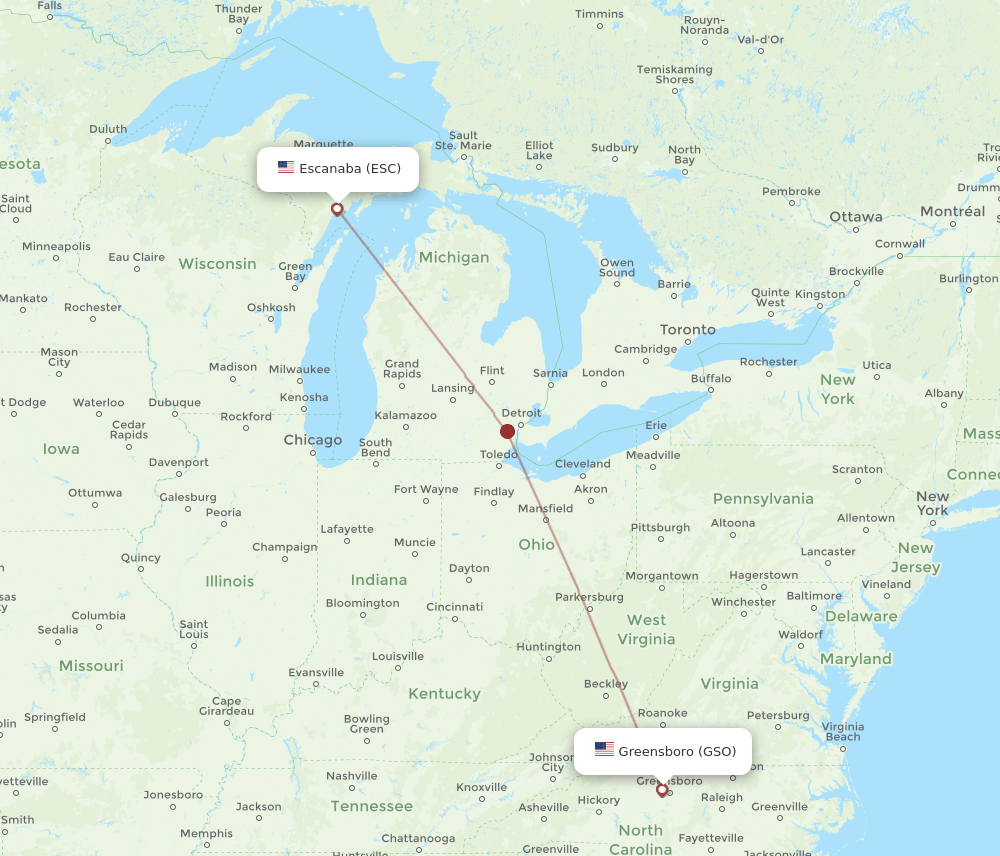 GSO-ESC flight routes