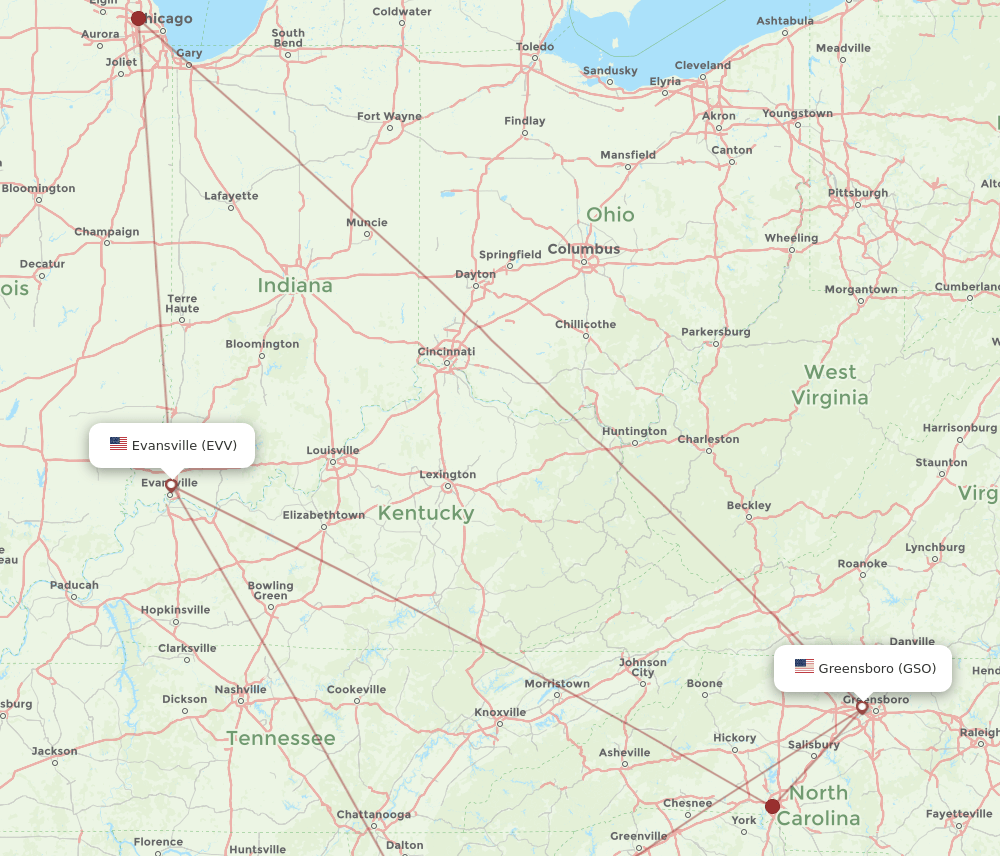 GSO-EVV flight routes