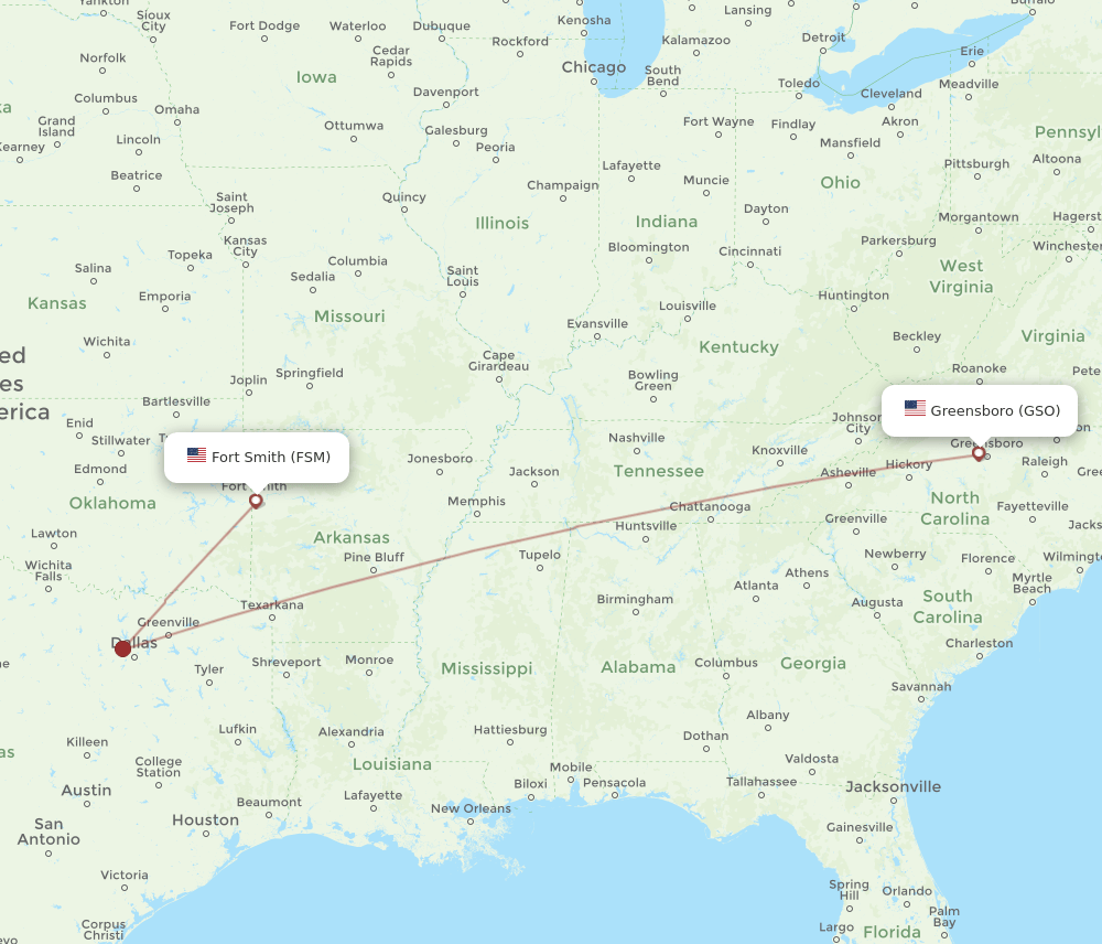 GSO to FSM flights and routes map