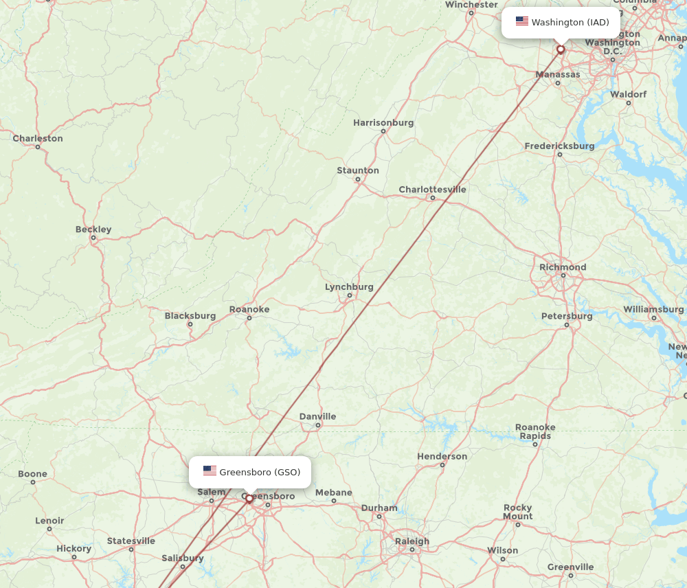 GSO-IAD flight routes