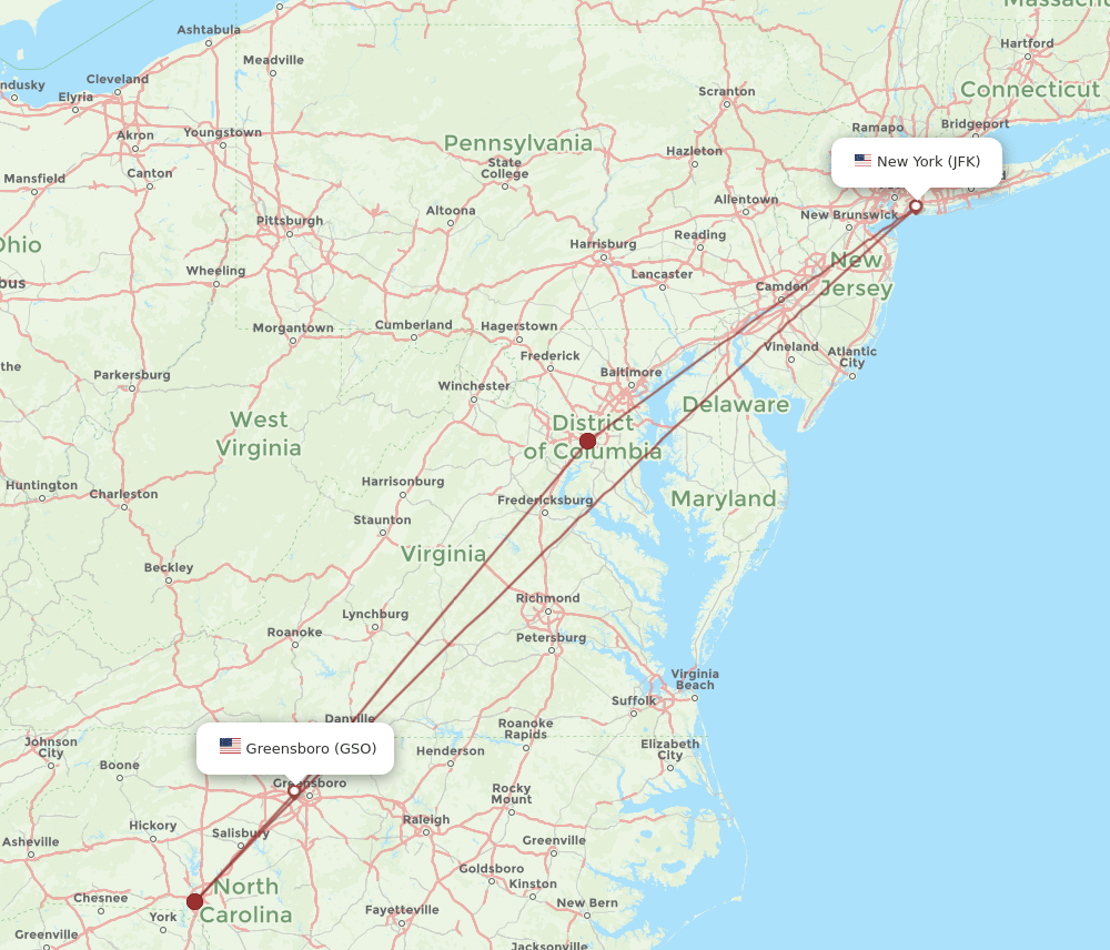GSO-JFK flight routes