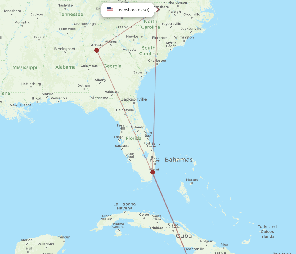 GSO to KIN flights and routes map