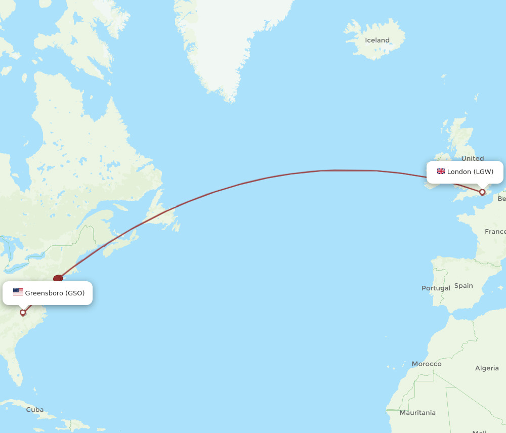 GSO-LGW flight routes