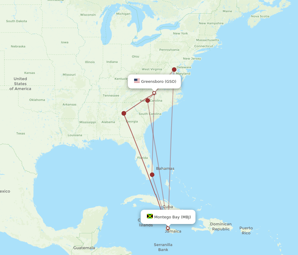 GSO-MBJ flight routes