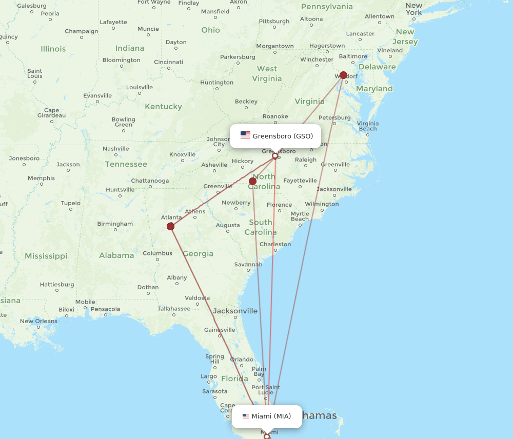 GSO-MIA flight routes