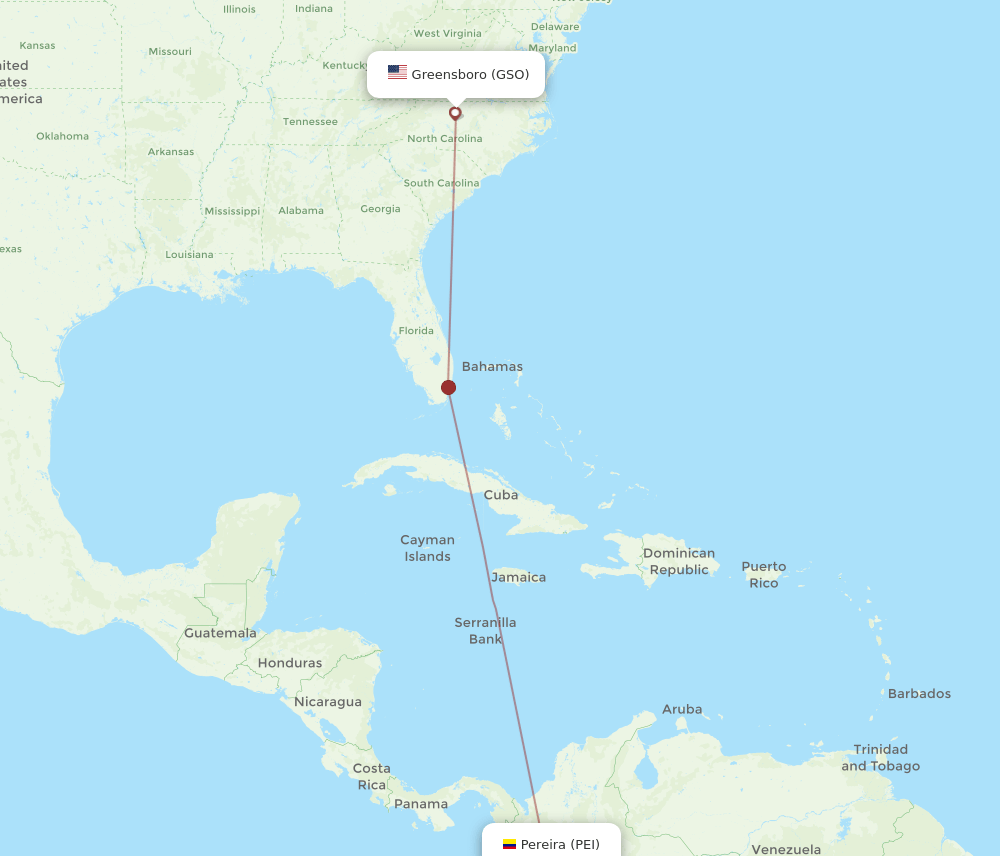Greensboro/High Point - Pereira route map and flight paths