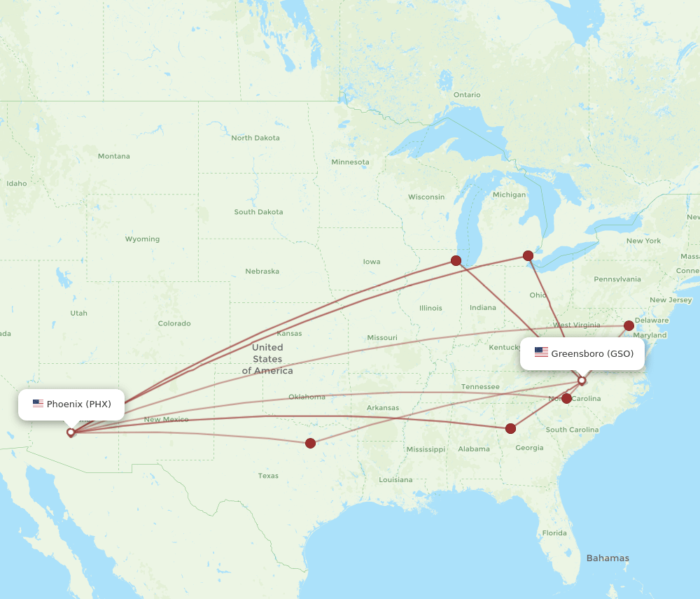 GSO-PHX flight routes