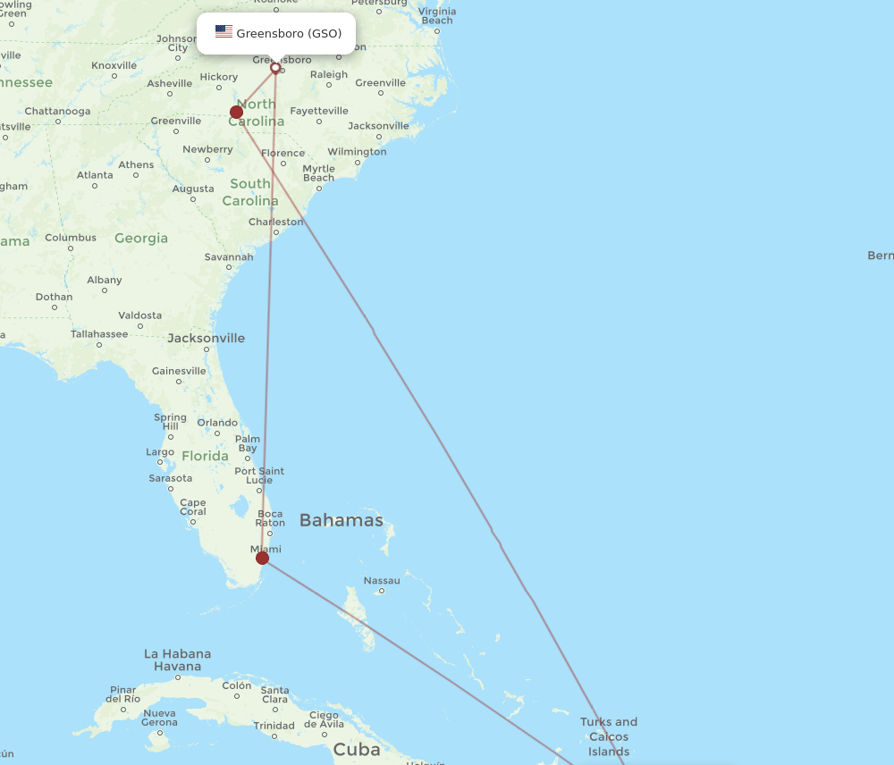 GSO to POP flights and routes map