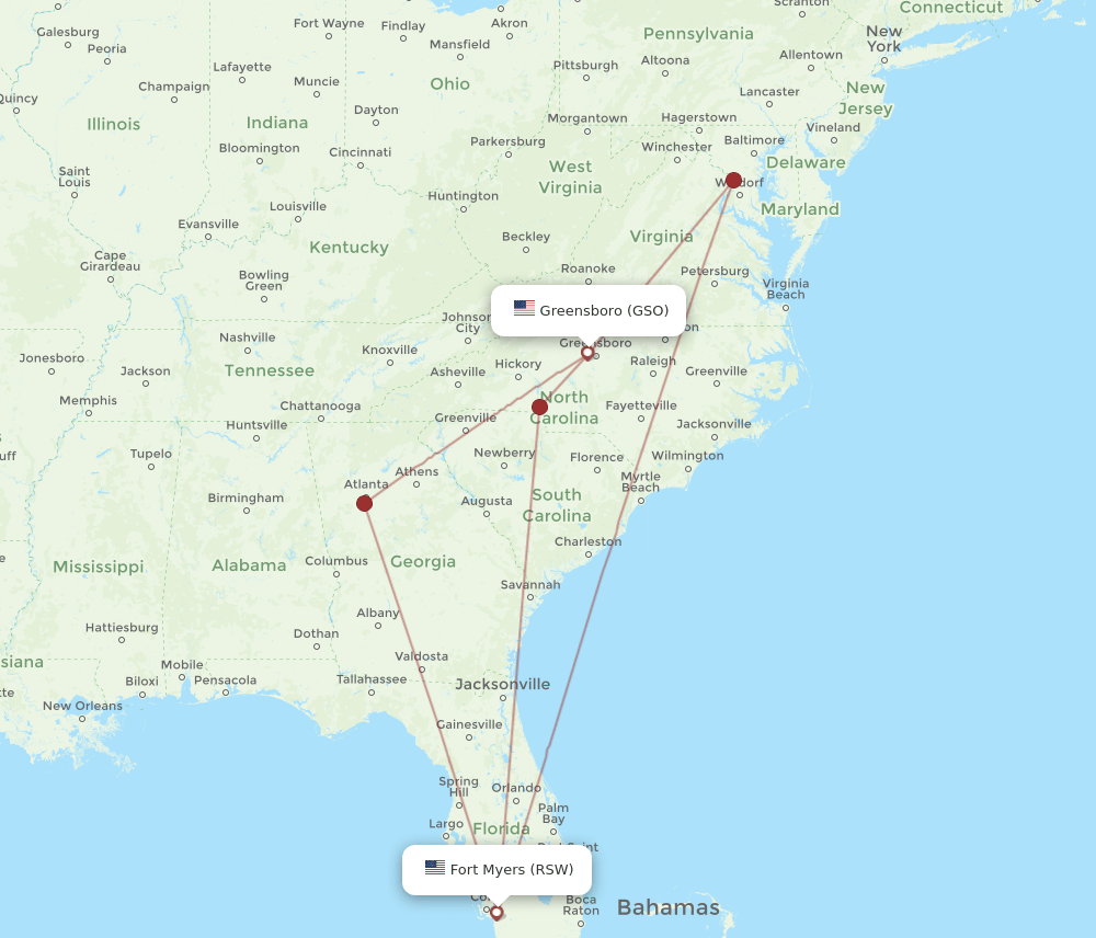 GSO-RSW flight routes