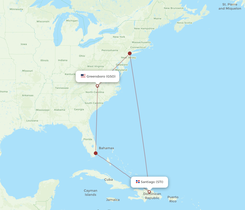 GSO to STI flights and routes map