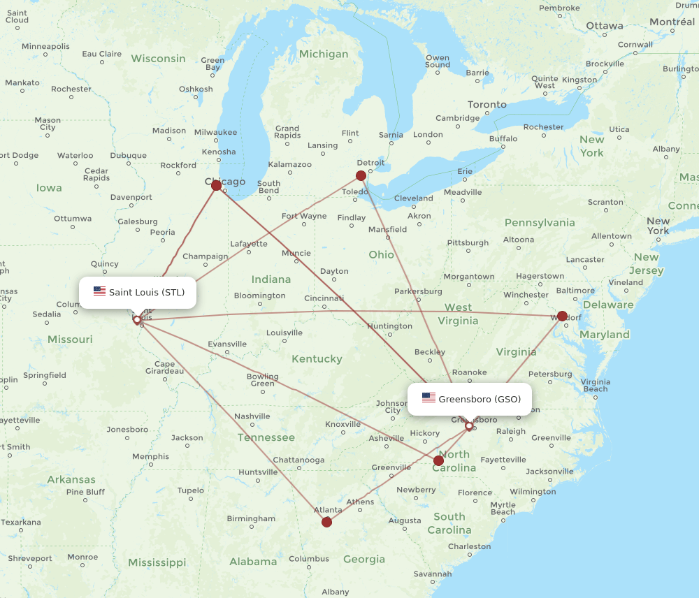 GSO-STL flight routes