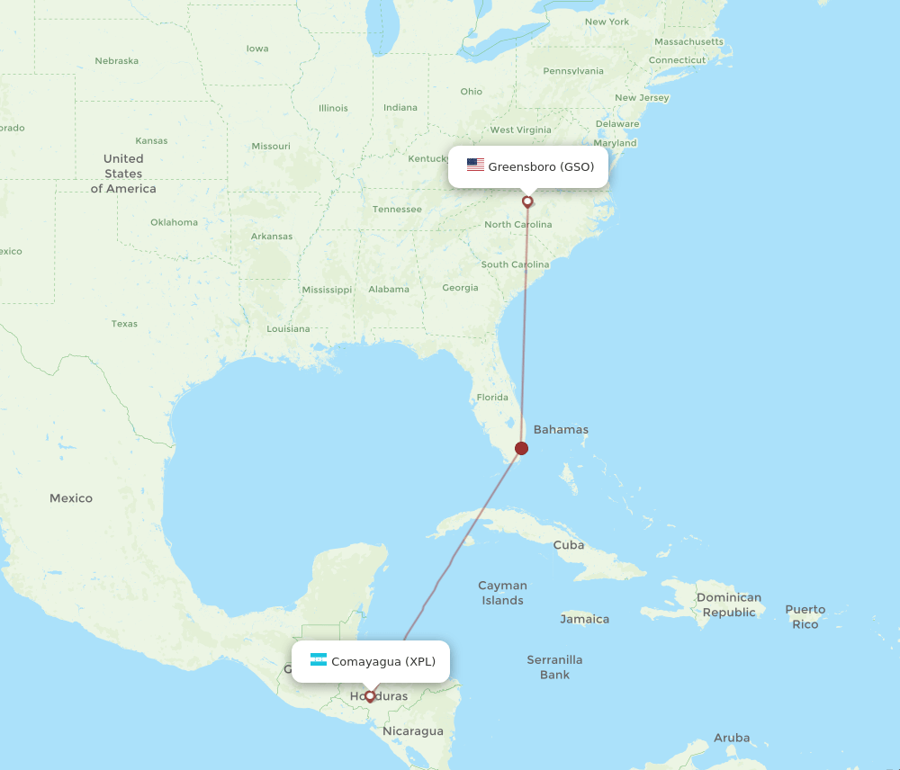 GSO to XPL flights and routes map