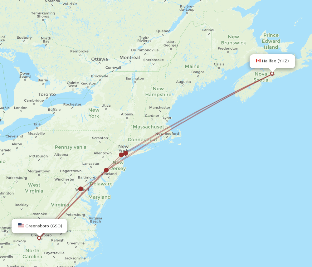 GSO-YHZ flight routes