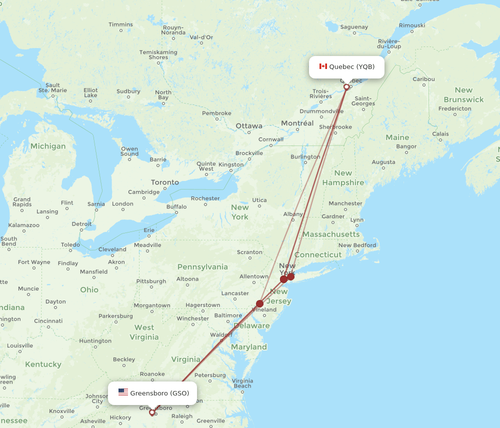 GSO-YQB flight routes