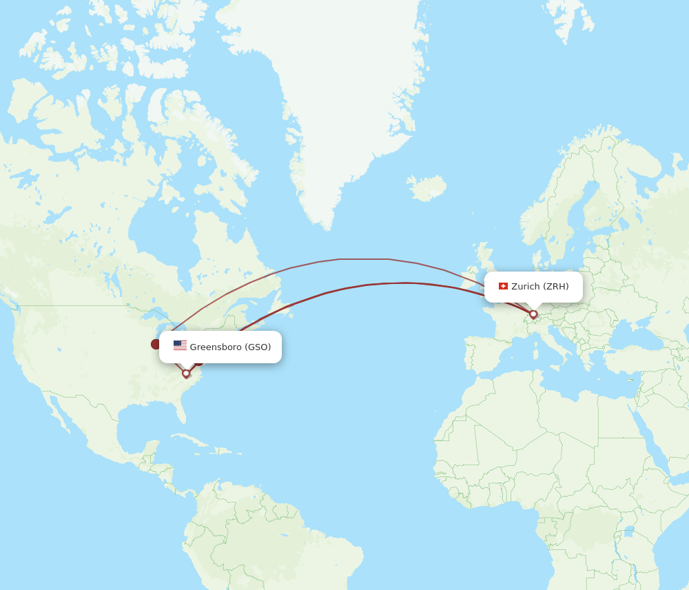 ZRH to GSO flights and routes map