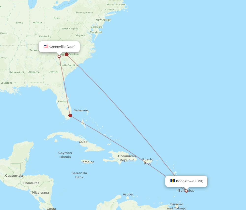 GSP-BGI flight routes