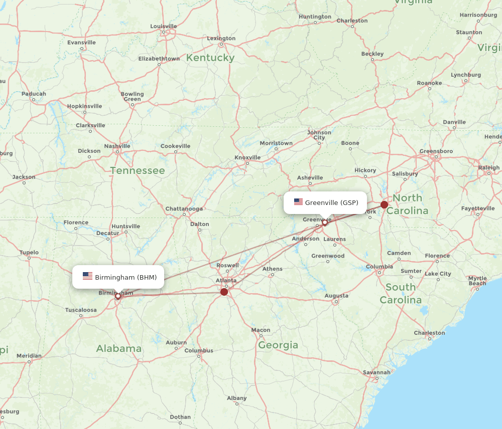 GSP-BHM flight routes